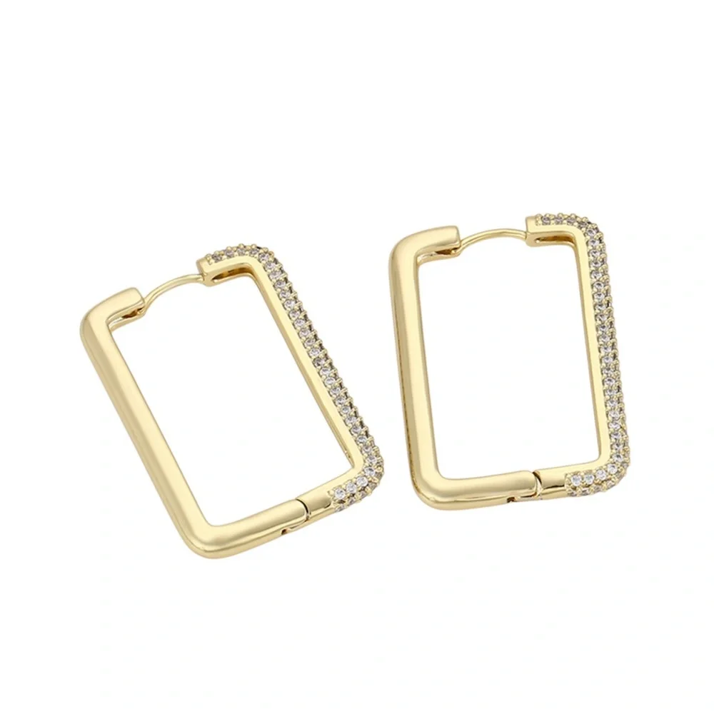 Last 1 🔥Rectangle Huggie Hoop Earrings 14k Gold Plated CZ Stone Tarnish Free
